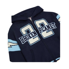 Broken Planet Varsity Knit Zip Up Hoodie Navy Blue