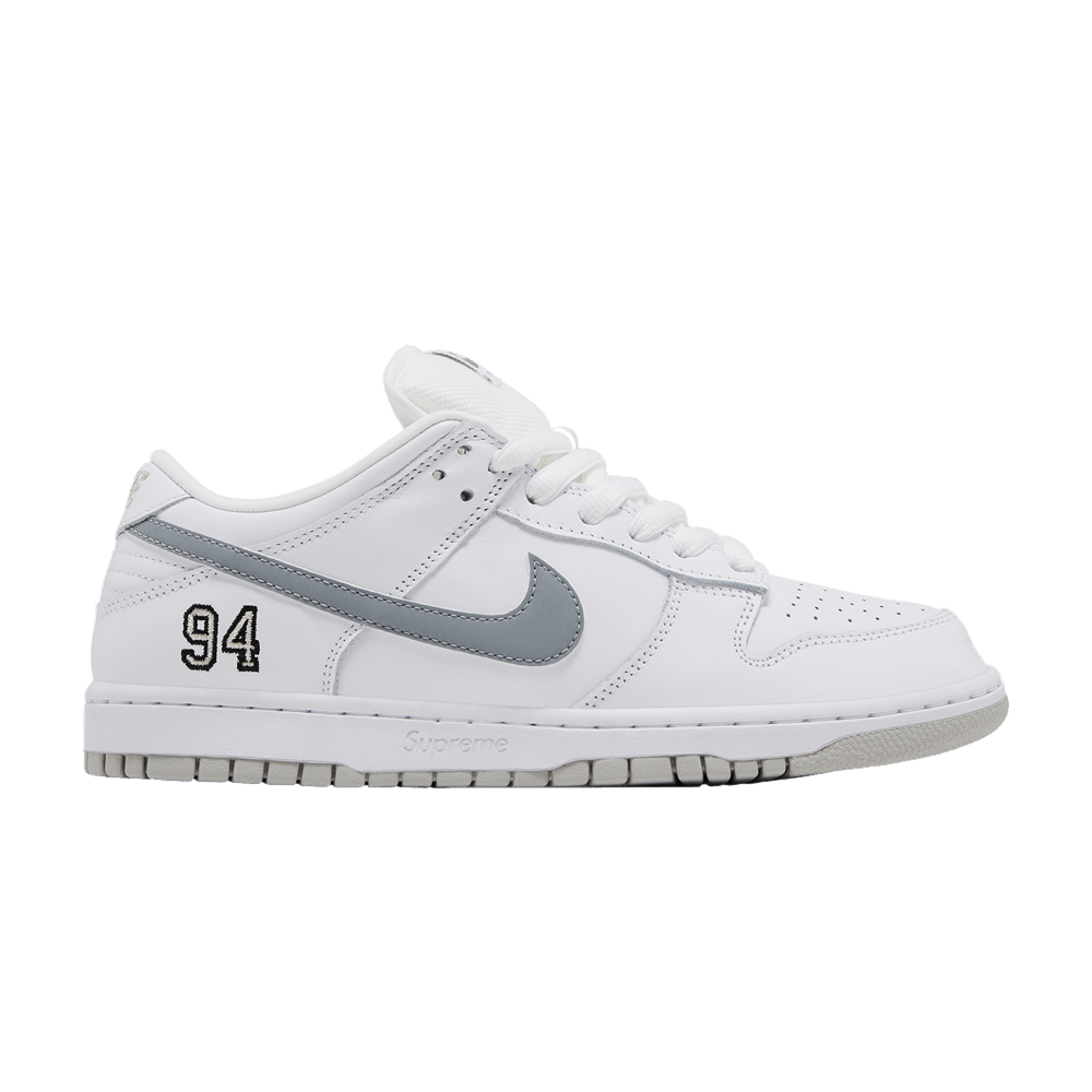 SB Dunk Low Supreme 94 White Metallic Silver
