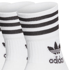 adidas Mid Cut Crew Socks 3 Pack  - White / Black